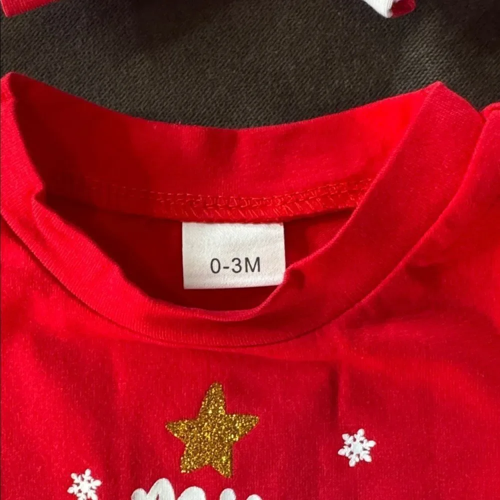 Infant Baby Girl Red White My 1st Christmas Outfit Set 3pcs 0-3 months NEW